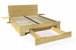 Happy wooden bed 2 places with drawer and bedside tables - 160x200