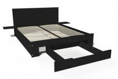 Happy wooden bed 2 places with drawer and bedside tables - 160x200