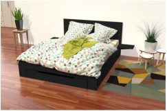 Happy wooden bed 2 places with drawer and bedside tables - 160x200