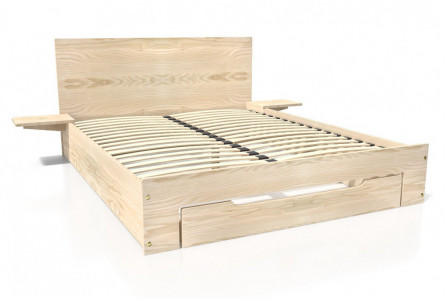 Cama de madera Happy 2 plazas con cajón + mesillas extraíble - 160x200