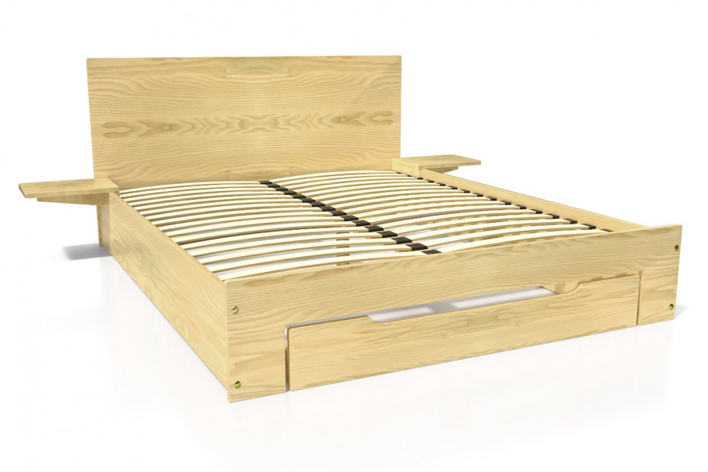 Happy wooden bed 2 places with drawer and bedside tables - 160x200