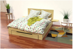 Happy wooden bed 2 places with drawer and bedside tables - 160x200