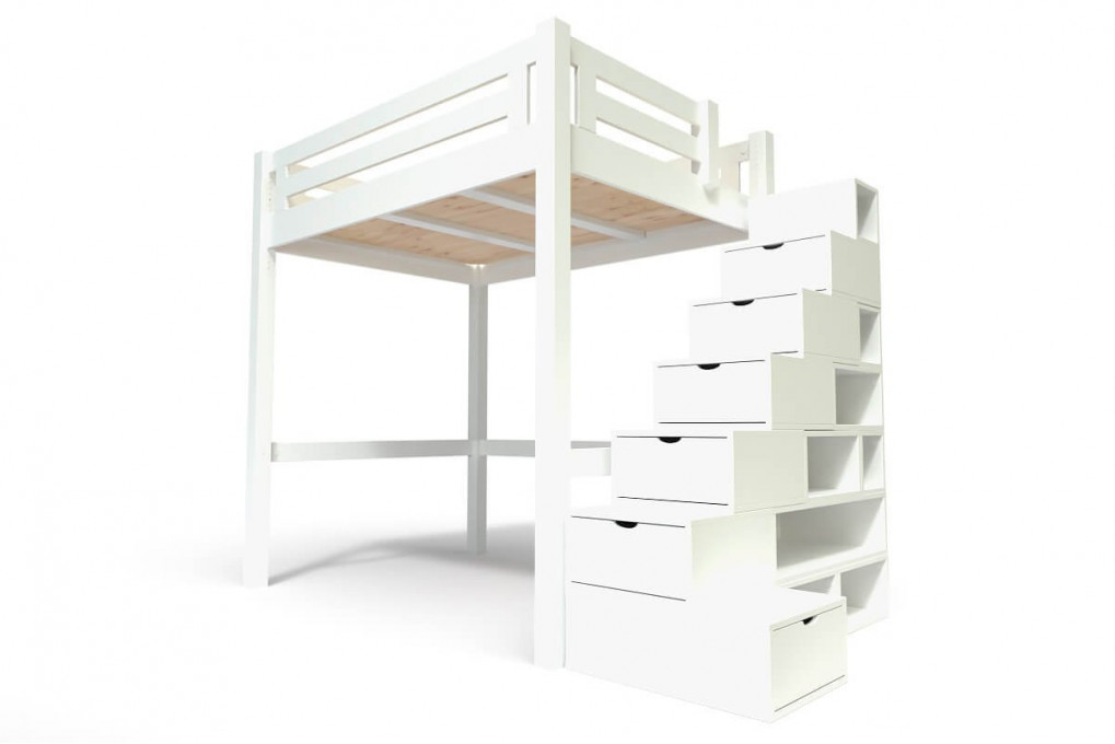High sleeper bed for adults 120x200 Alpage with staircase with storage