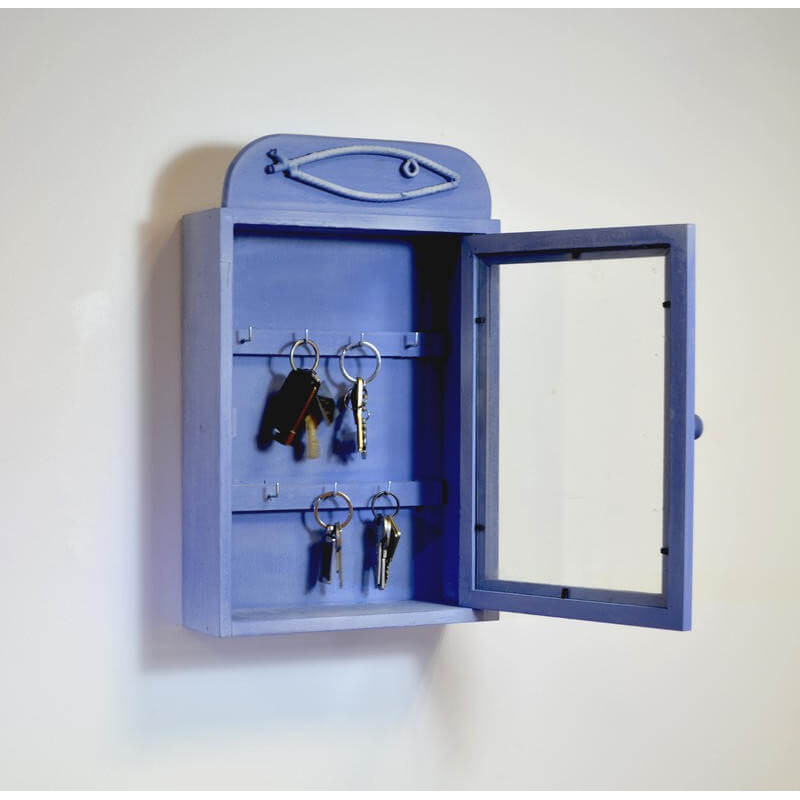 Boite à clefs Azur bleu patine en bois