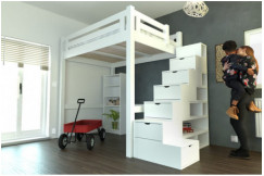 High sleeper bed for adults 120x200 Alpage with staircase with storage