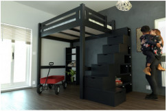 Letto a soppalco adulti legno 120x200 Alpage regolabile in altezza + scala a cubo