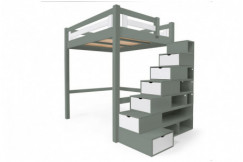 Lit Mezzanine adulte bois 140x200 Alpage hauteur réglable + escalier cube