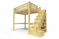 Letto a soppalco adulti legno 140x200 Alpage regolabile in altezza + scala a cubo