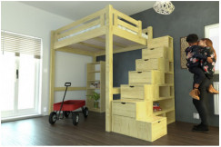 Letto a soppalco adulti legno 140x200 Alpage regolabile in altezza + scala a cubo