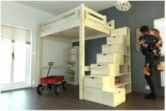 Lit Mezzanine adulte bois 140x200 Alpage hauteur réglable + escalier cube
