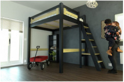 Lit Mezzanine adulte 120x200 bois + échelle hauteur réglable Alpage