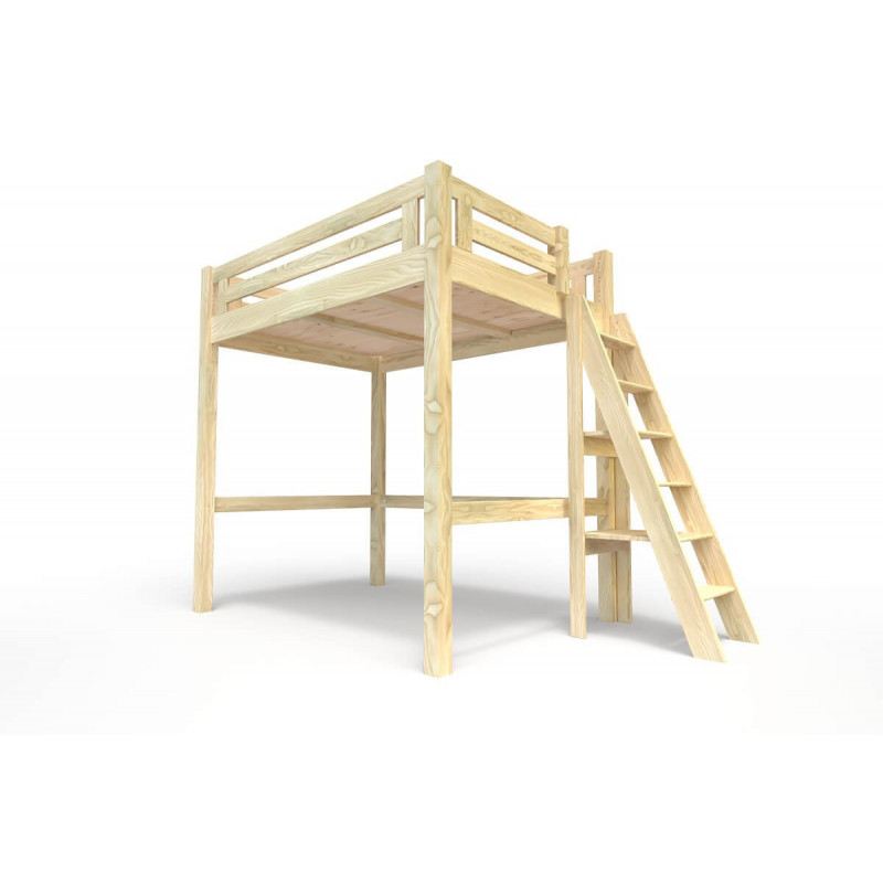 Lit Mezzanine adulte 140x200 bois + échelle hauteur réglable Alpage