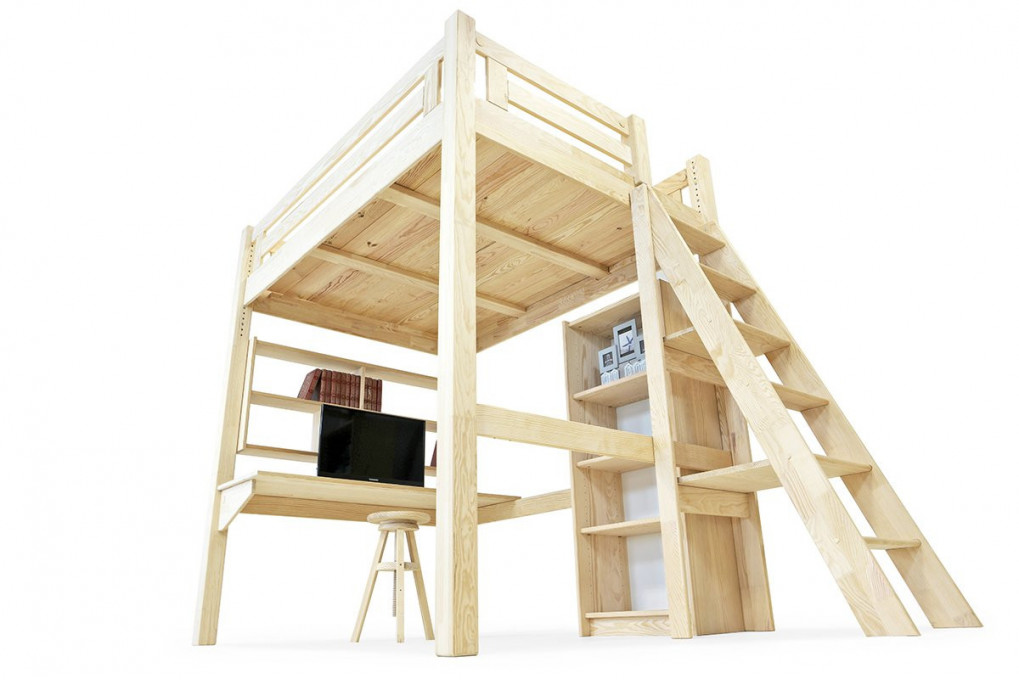 Lit Mezzanine adulte 160x200 bois + échelle hauteur réglable Alpage