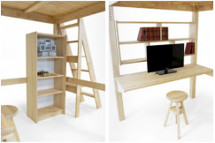 Cama alta de madera 160x200 Alpage alta regulable con escalera