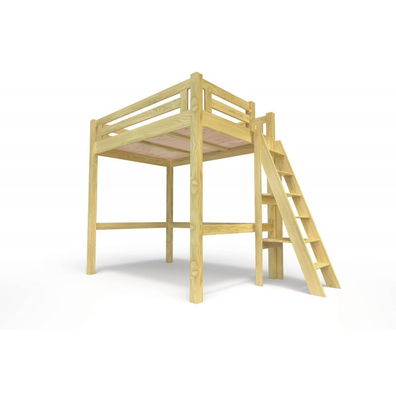 Lit Mezzanine adulte 160x200 bois + échelle hauteur réglable Alpage