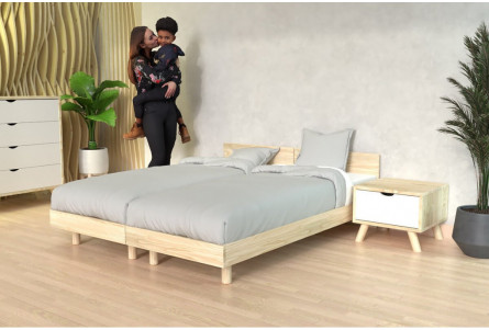 Cama gemela de madera maciza con cabecera Twin - 90x190