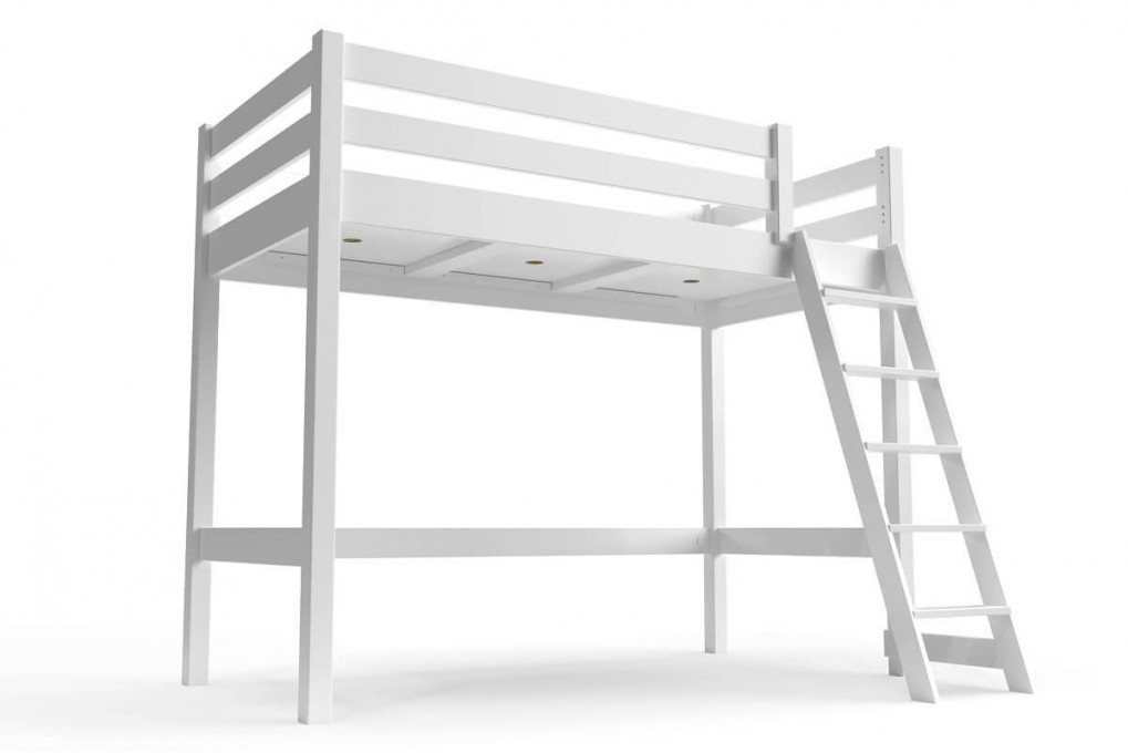 Lit mi-hauteur 90x200 bois ABC  avec échelle inclinée