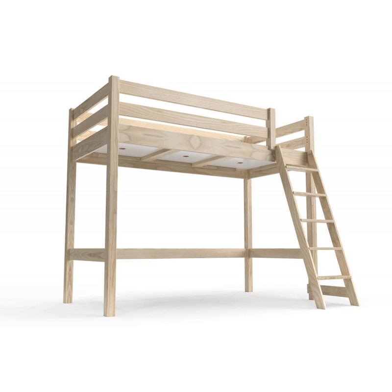 Cama elevada 90x200 ABC madera con escalera inclinada