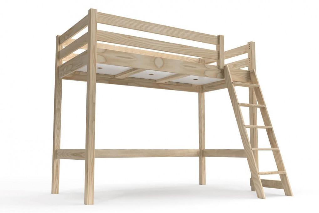 Cama elevada 90x200 ABC madera con escalera inclinada