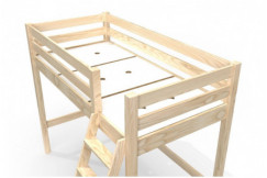 Lit mi-hauteur 90x200 bois ABC  avec échelle inclinée