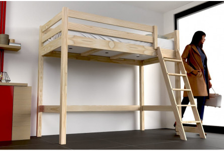 Lit mi-hauteur 90x200 bois ABC  avec échelle inclinée