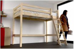 Cama elevada 90x200 ABC madera con escalera inclinada