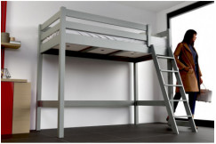 Lit mi-hauteur 90x200 bois ABC  avec échelle inclinée