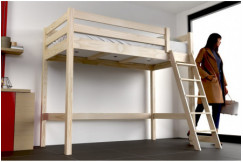 Lit mi-hauteur 90x200 bois ABC  avec échelle inclinée