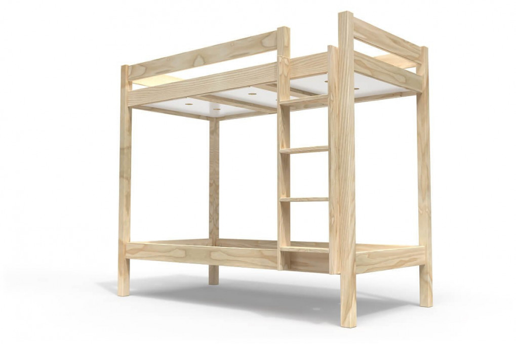 Lit superposé 2 places 90x190 échelle droite bois ABC