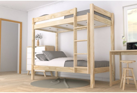Letto a castello 2 posti 90x190 con scala dritta legno ABC