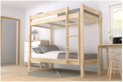 Lit superposé 2 places 90x190 échelle droite bois ABC