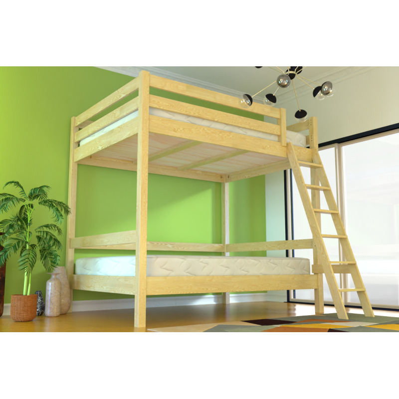 Lit superposé adulte 2 places double échelle bois Sylvia