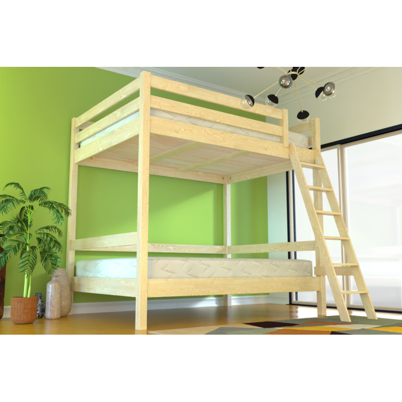 Lit superposé adulte 2 places double échelle bois Sylvia