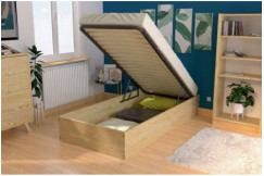 Lit coffre 90x190 - 1 place bois massif