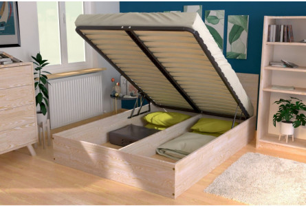 Bettkasten 2 Sitzer aus Massivholz mit Kopfteil - 140x190