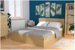 Lit coffre 2 places avec tête de lit en bois - 160x200