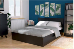 Lit coffre 2 places avec tête de lit en bois - 160x200