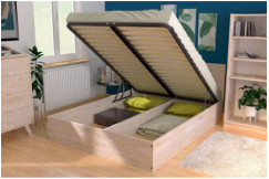 Solid wood double ottoman bed + headboard - 160x200