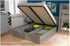 Lit coffre 2 places avec tête de lit en bois - 160x200