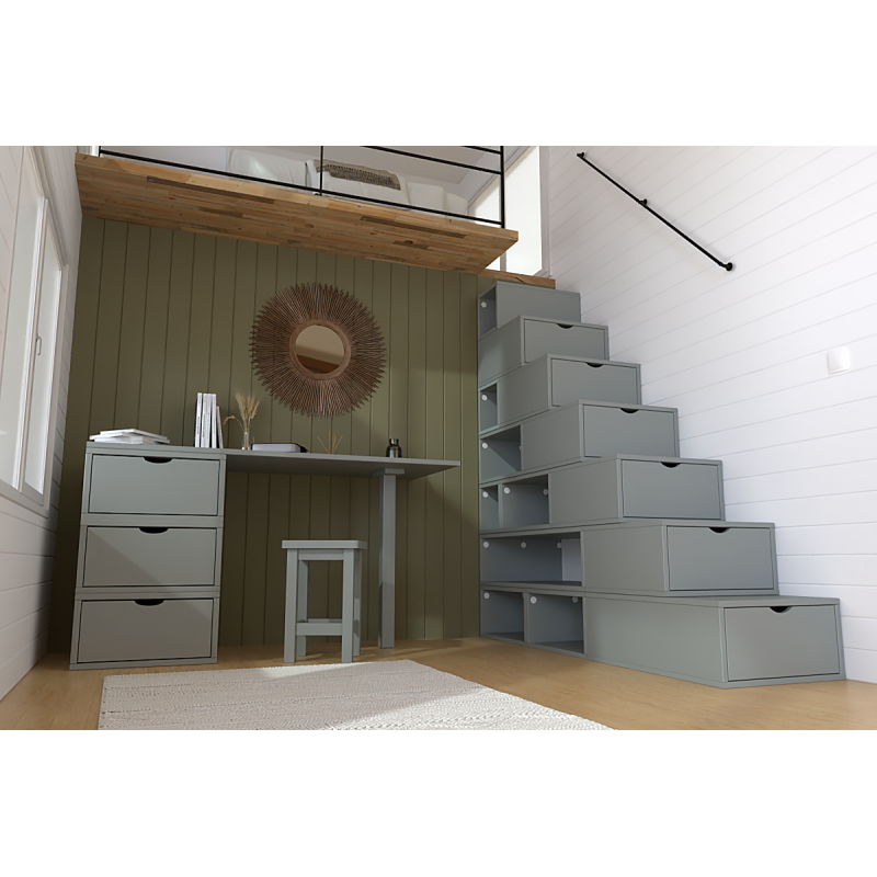 Cube staircase with storage 175 cm high - grey satin varnish
