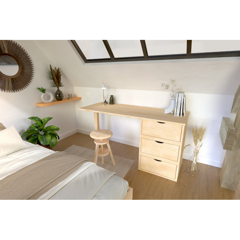 Wooden desk with drawers - CUBE collection - raw