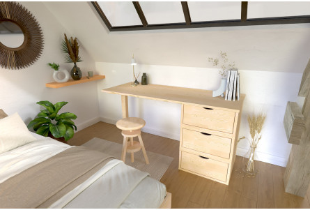 Bureau bois 3 tiroirs Cube