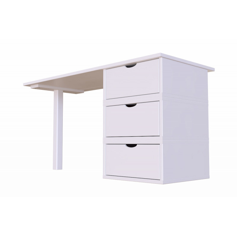 Bureau en bois avec 3 tiroirs en finition blanc