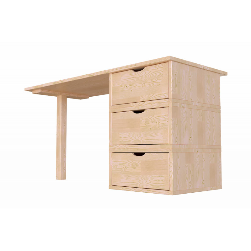 Solid wood desk with 3 drawers without varnish - CUBE collection