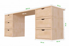 Bureau bois massif long 6 tiroirs cube
