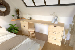 Schreibtisch aus massivholz 6 Schubladen Würfel