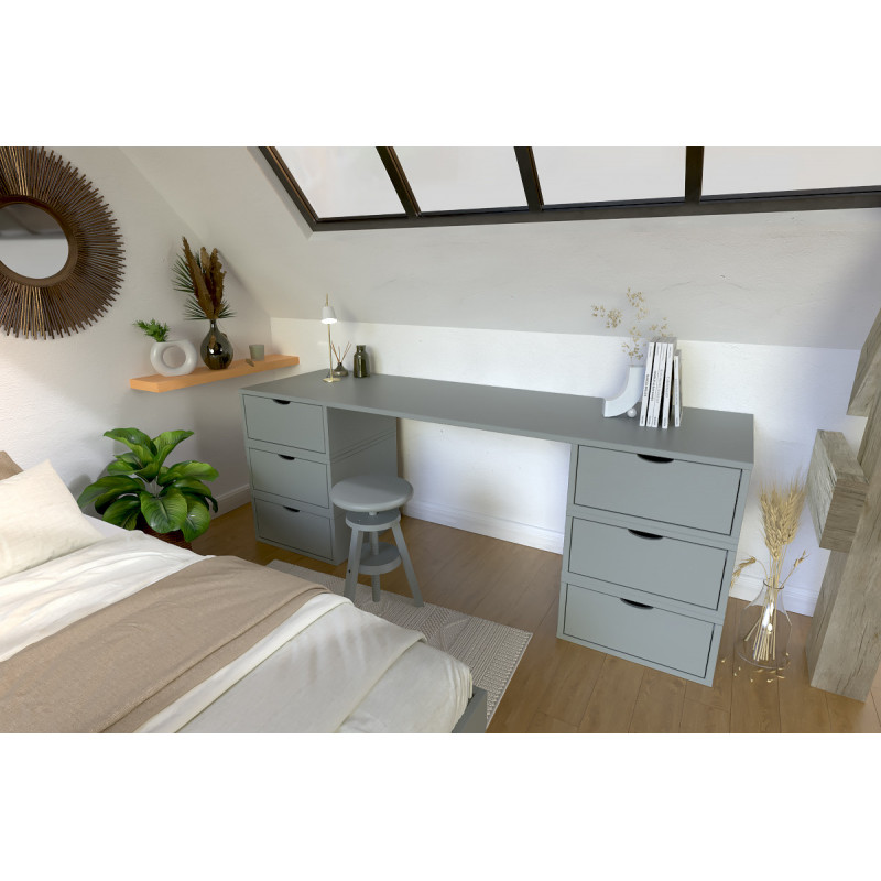 Grand bureau en bois CUBE - finition vernis gris