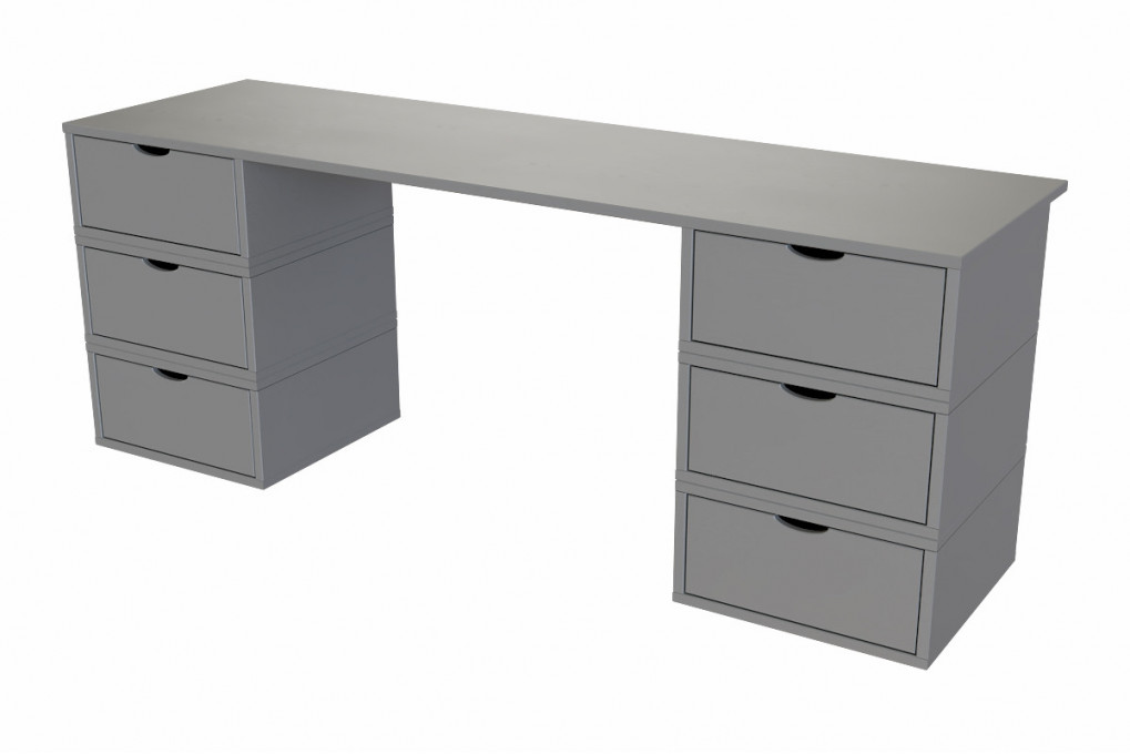 Bureau bois massif long 6 tiroirs cube
