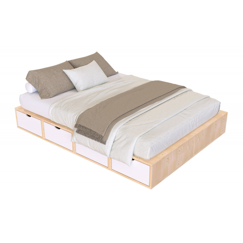 Bett 140x200 mit Stauraum - zweifarbiger Wasserlack