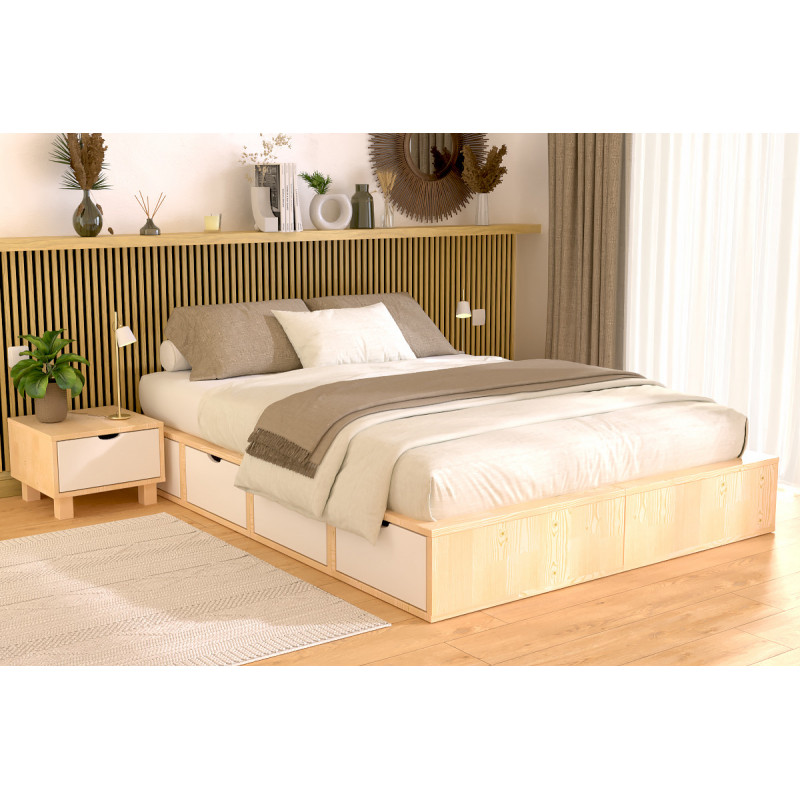 Stauraumbett 140x200 in Holzausführung/weiß